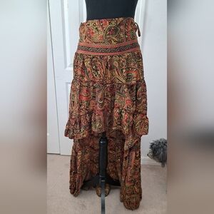 Red and Green Maxi Skirt with High-Low Design for Resort Wear EARTHBOUND TRADING